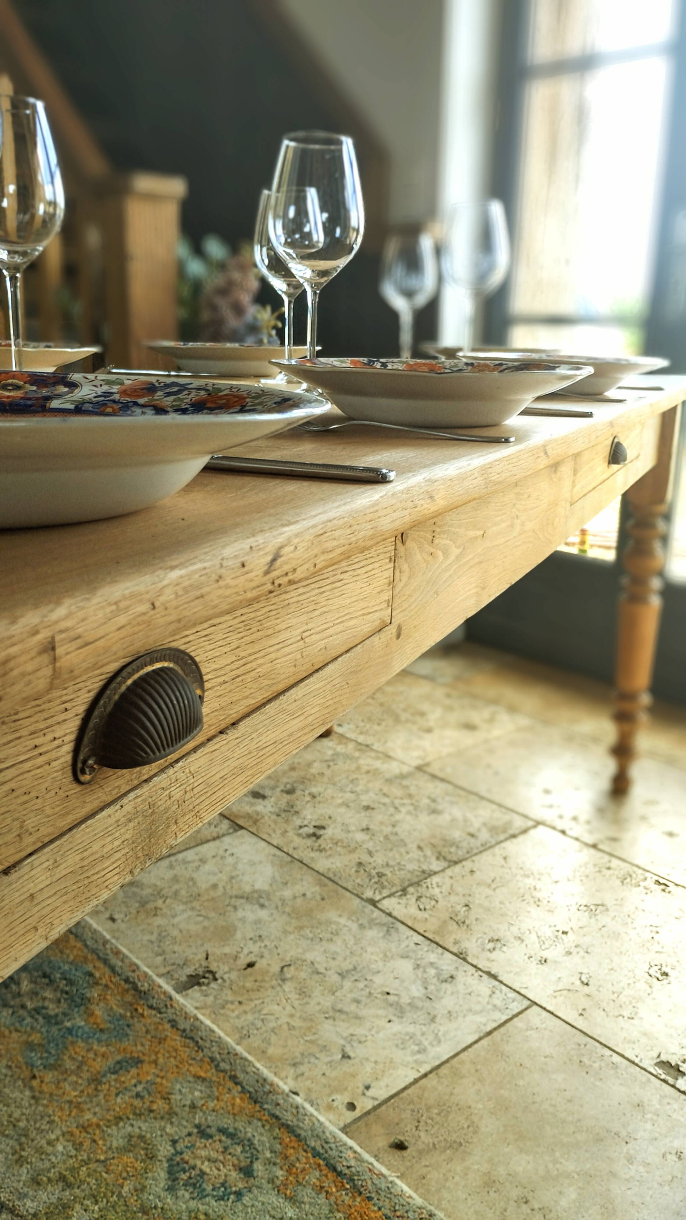 Elegant and refined 230 X 73 solid oak farmhouse table.