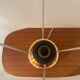 Lampe de table en verre ambre métallique par Gustav Leek pour Orrefors, années 1960.