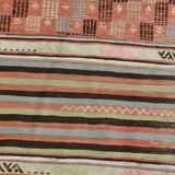 2x9 Green & Orange Striped Kilim Runner Rug, 74x276Cm