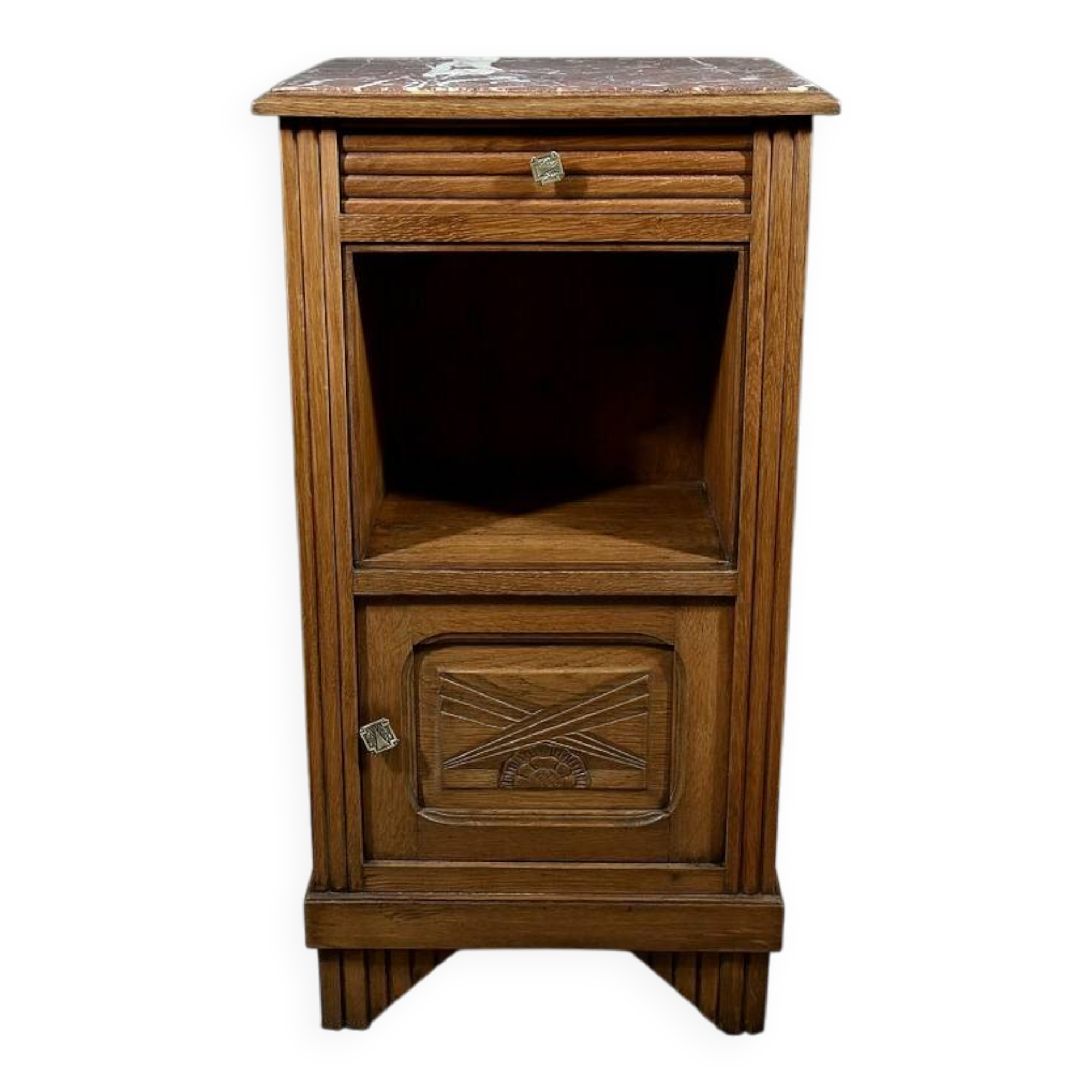 Living Room or Nightstand Table in Oak and Marble, Art Deco – 1930