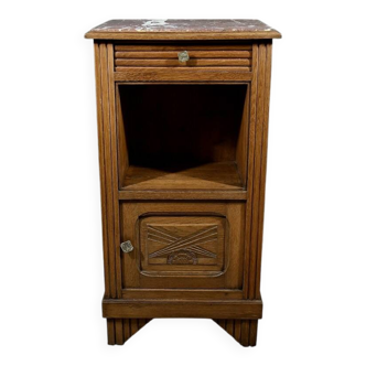 Table de Salon ou Chevet en Chêne et Marbre, Art Déco – 1930