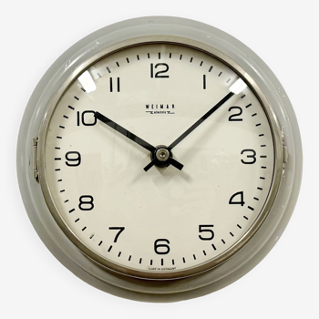 Vintage grey east german wall clock from weimar electric, 1970s