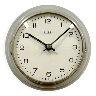 Vintage grey east german wall clock from weimar electric, 1970s