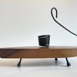 Brutalist olive wood candle holder vintage