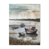 Large Watercolour Seascape (Saint Gilles?) Brittany Low Tide