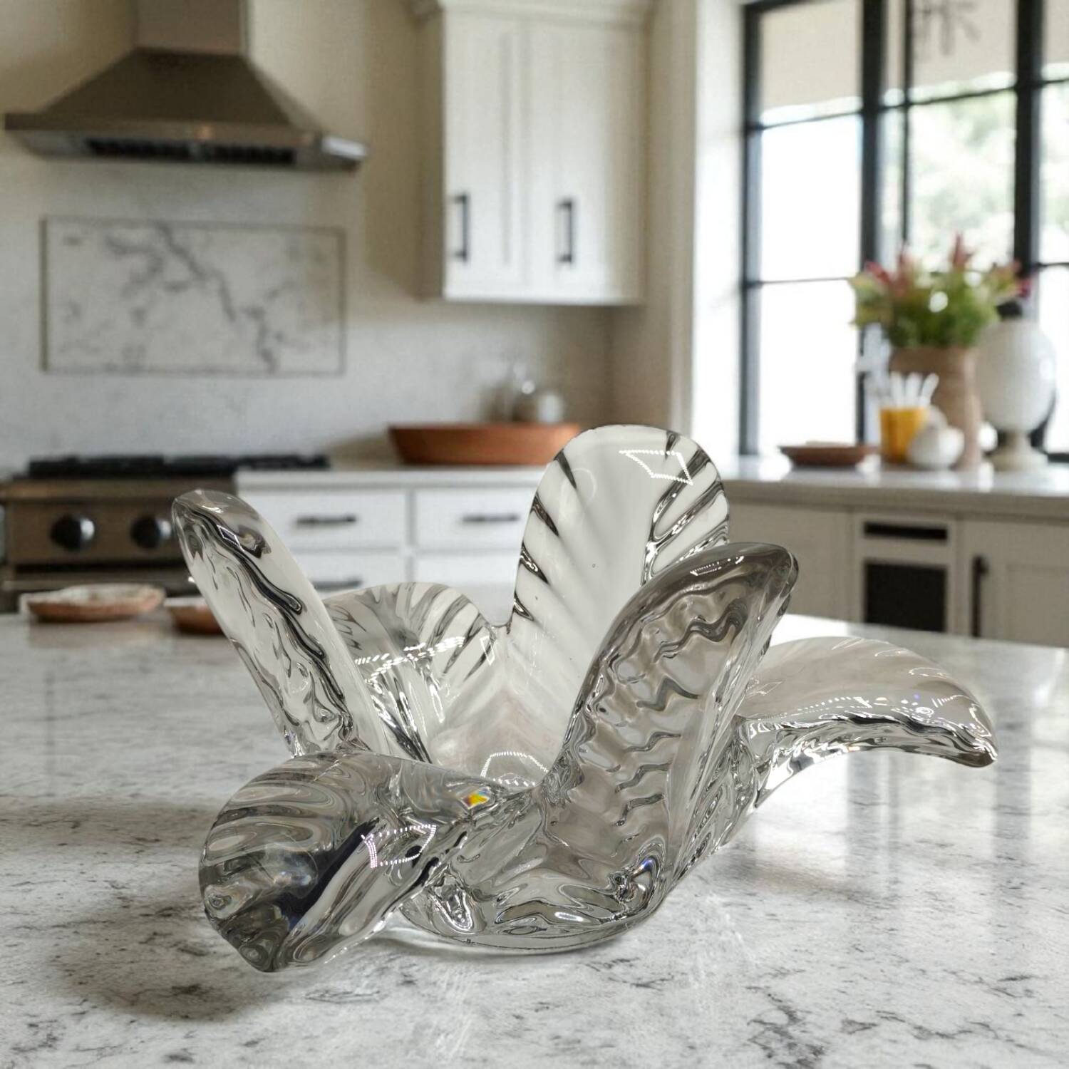 Vintage 1970s Vannes Glass Centerpiece Bowl - Petal Design - Unsigned