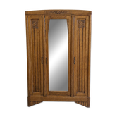 Art Deco oak wardrobe with three doors and bevelled mirror.