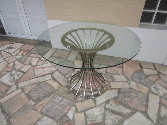 Table ronde en verre dans le goût de Gastone Rinaldi, 1970