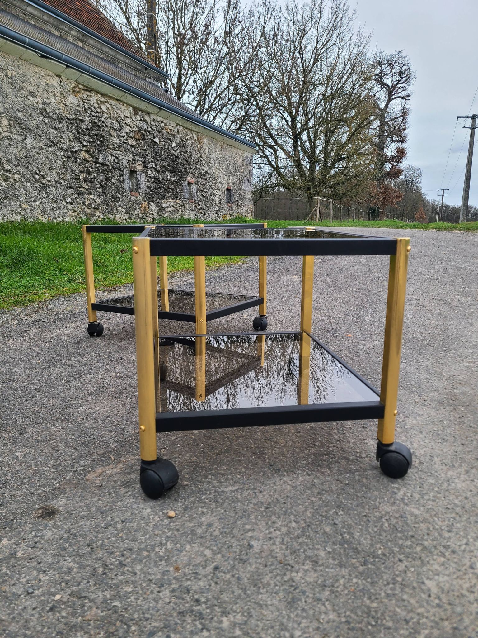 Coffee table golden black and Erard smoked glass