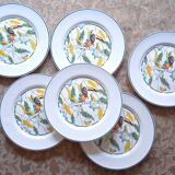 6 assiettes à dessert anciennes décor Toucan