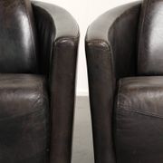 Ensemble vintage de 2 fauteuils en cuir de vachette au design Aviateur.