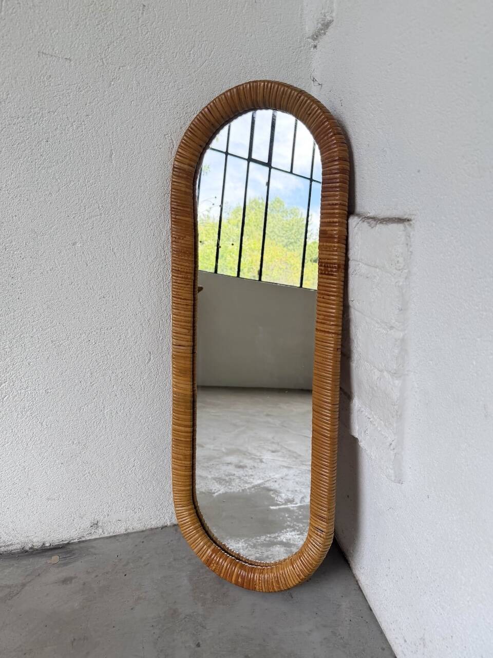 Miroir osier tressé Italie années 60 ovale