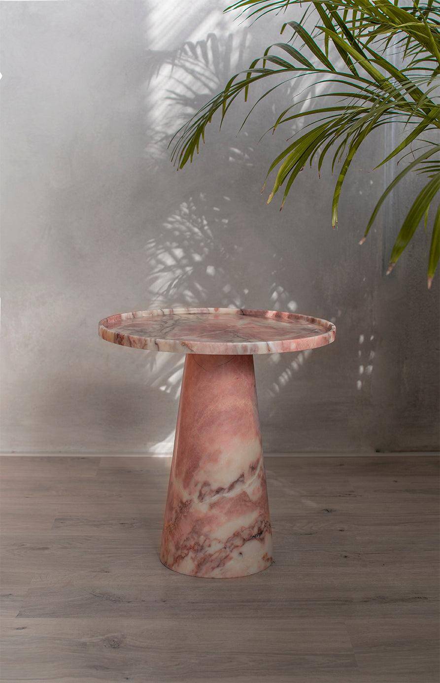 Pedestal cone side table in pink marble