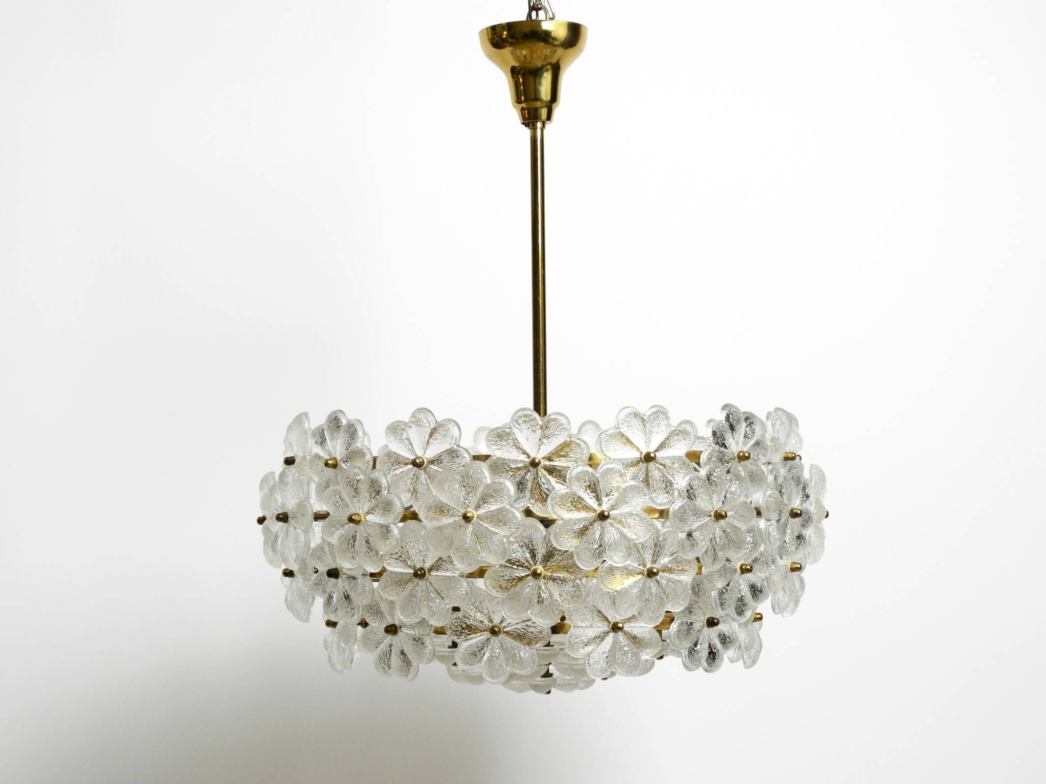 Very rare large heavy 1970s brass crystal glass flower ceiling lamp by Erns
