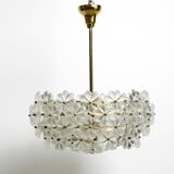Very rare large heavy 1970s brass crystal glass flower ceiling lamp by Erns