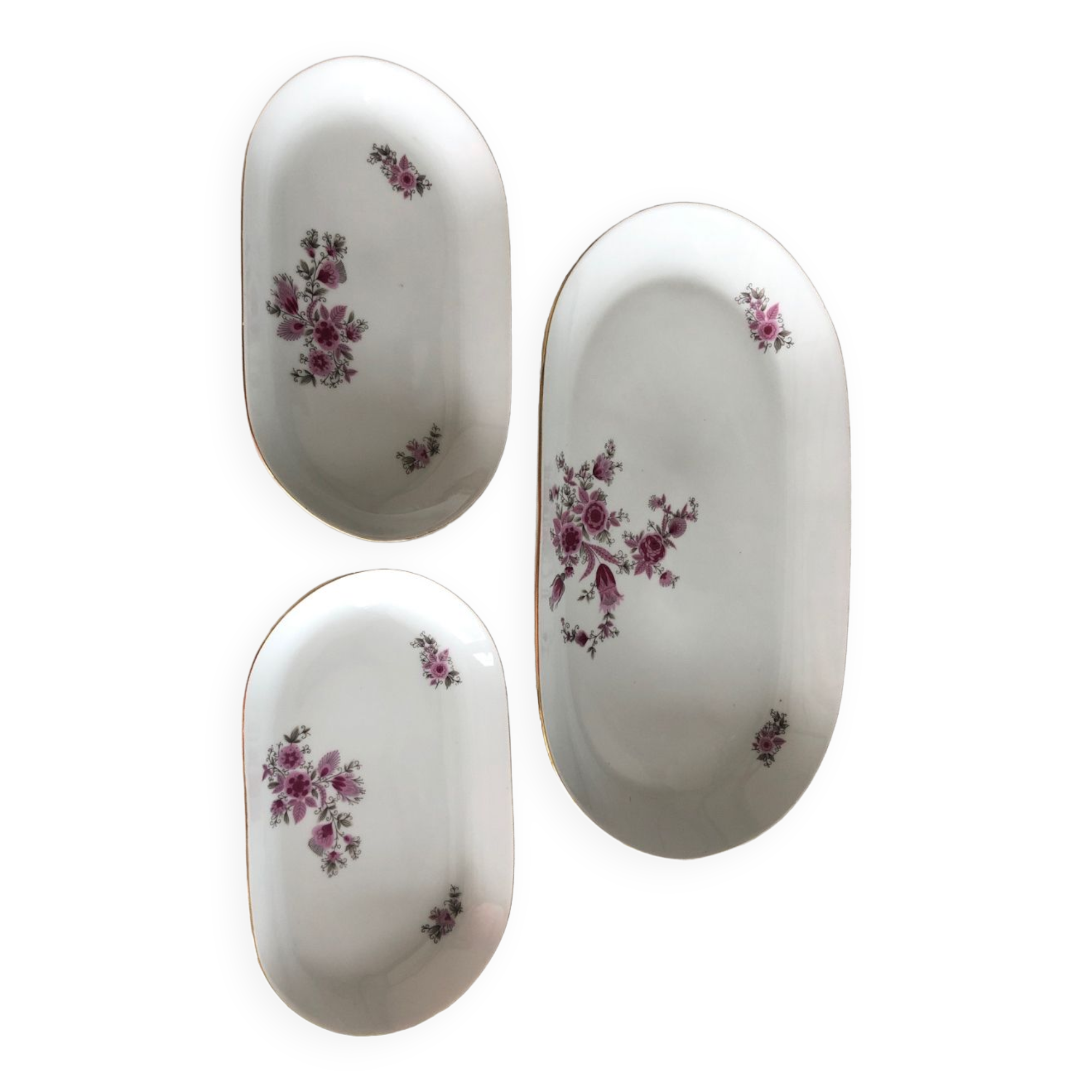 3 oval antique porcelain dishes kahla made a gdr (german)