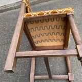 4 Henri II chairs in solid wood and yellow-beige velvet.