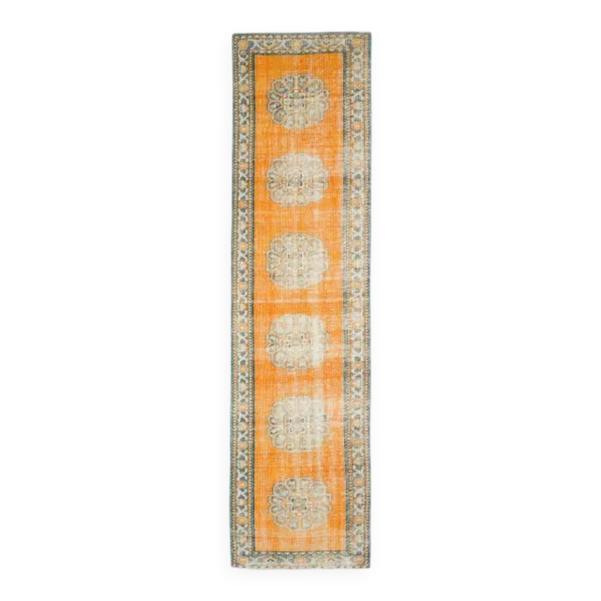 Vintage Turkish Oushak handmade wool cotton orange runner 78x305