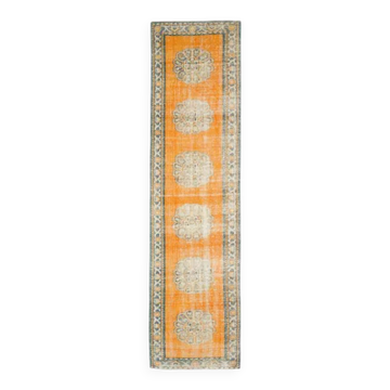 Vintage Turkish Oushak handmade wool cotton orange runner 78x305