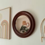 Antique round wooden mirror