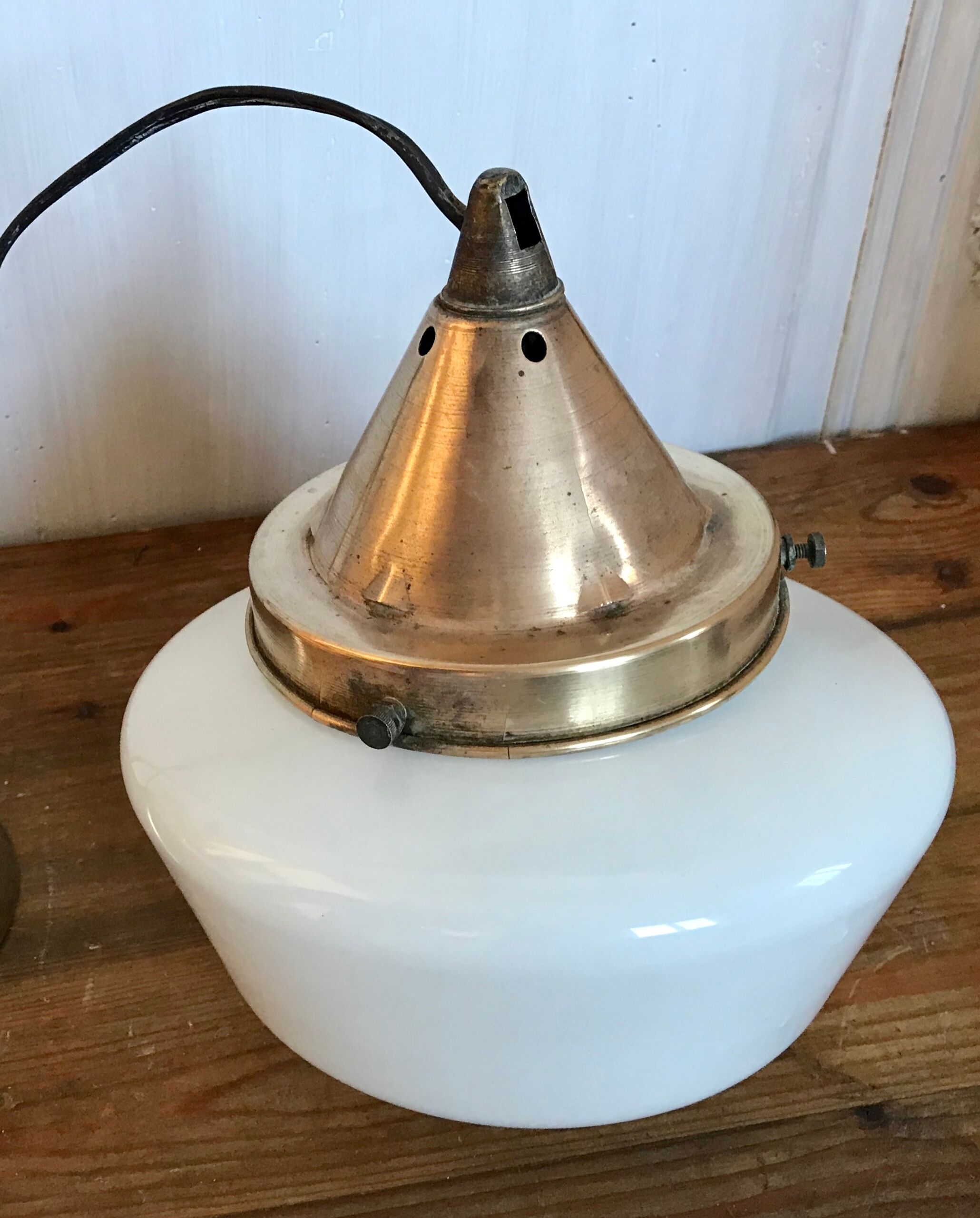 Vintage opaline and brass pendant lamp