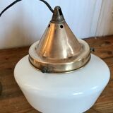 Vintage opaline and brass pendant lamp