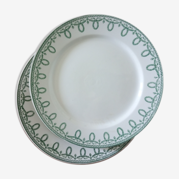 Suite of 6 old flat plates, green décor Empire "Bonaparte"