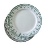 Suite of 6 old flat plates, green décor Empire "Bonaparte"