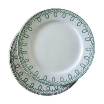 Suite of 6 old flat plates, green décor Empire "Bonaparte"