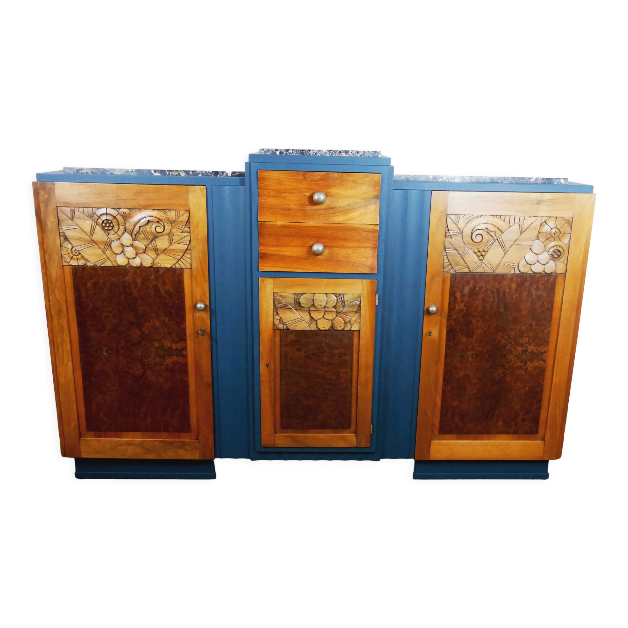 Sideboard Enfilade mirror Art Deco with floral motifs marble top