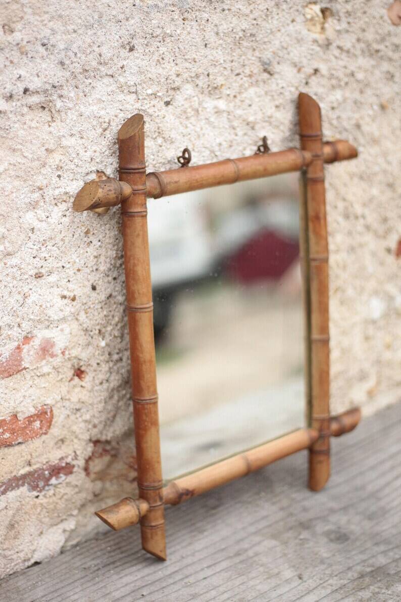Wooden bamboo imitation mirror, antique mirror, hanging mirror, interior decor