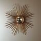 Golden Metal Sun Mirror with Convex Mirror by Chaty Vallauris. French Work