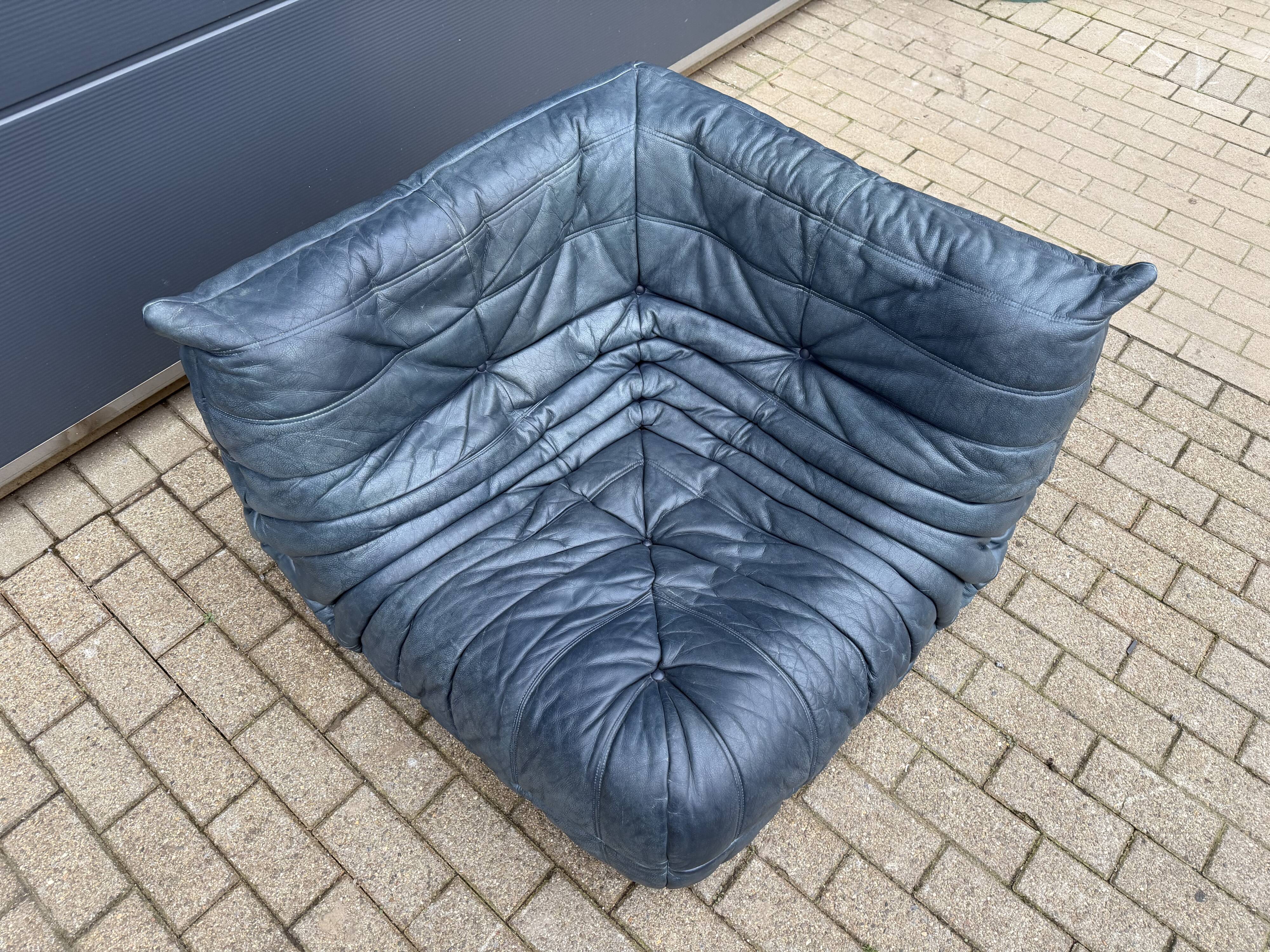 100% authentic Ligne Roset Togo original Petrol Blue leather
