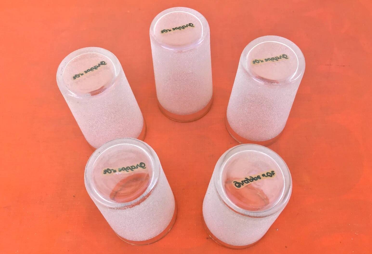 1960s 5 orangeade glasses "Grappe d'or" Frosted white glass