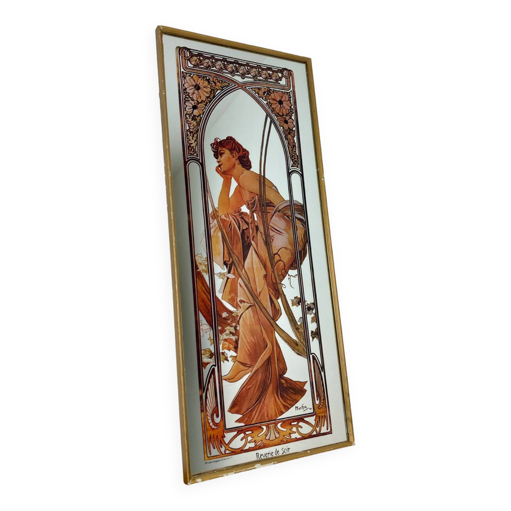 Vintage Alphonse Mucha Reverie De Soir Mirror, Art Nouveau