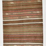 Tapis Kilim Vintage – Rayures Naturelles aux Tons Terreux, 136x195 Cm