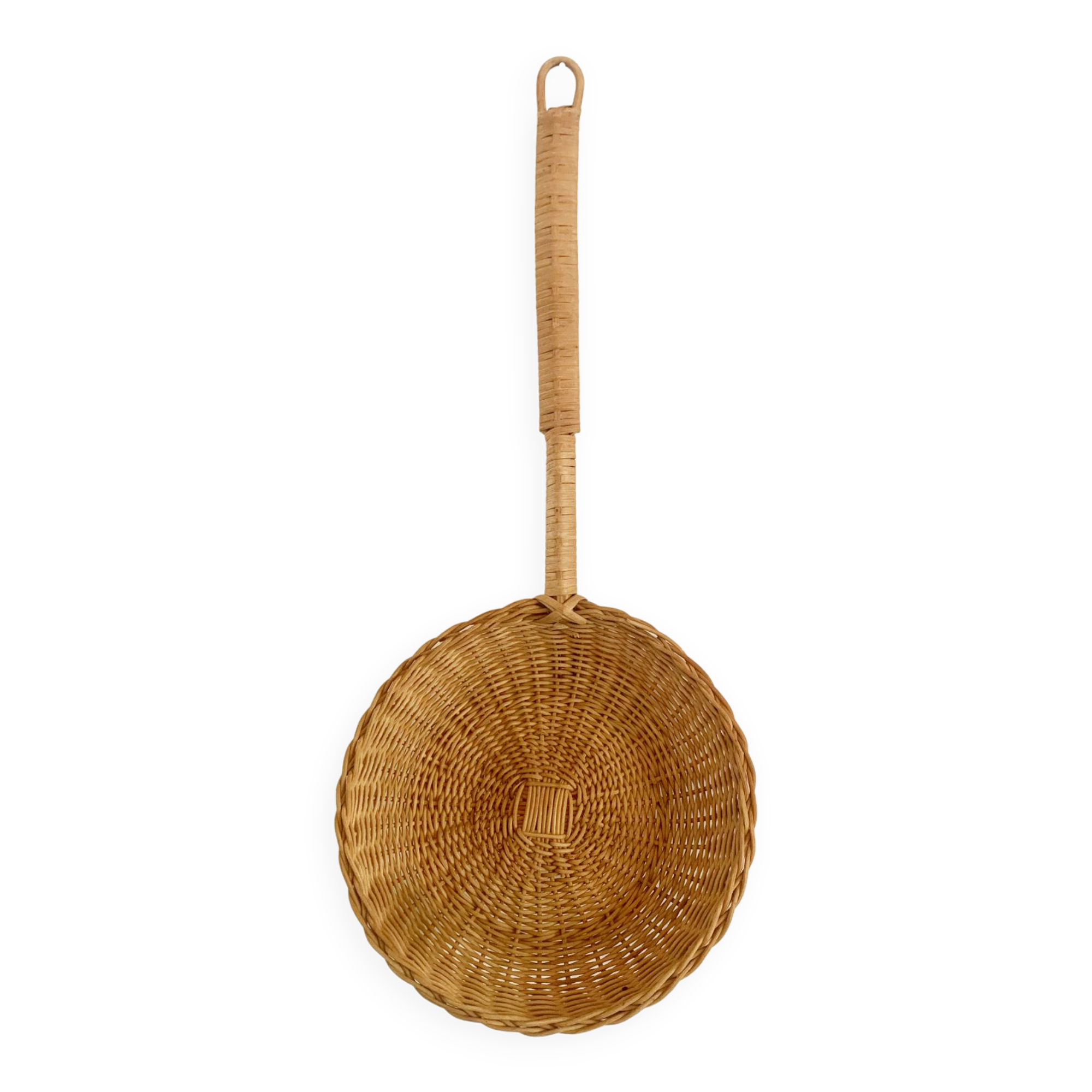 Long-handled wicker basket