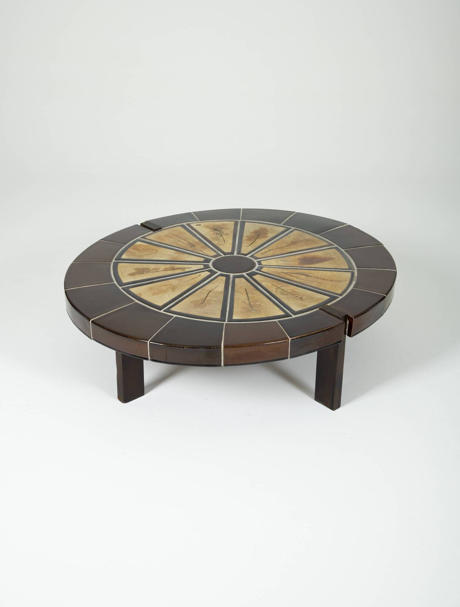 Glazed ceramic coffee table Herbarium model by Roger Capron in Vallauris, France 1970s
