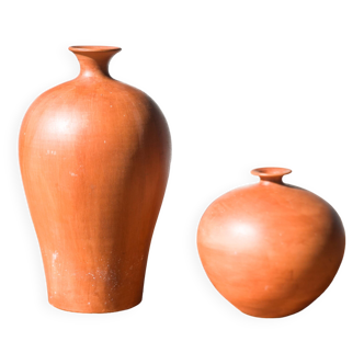 Pair of 1980s-90s Terracotta Vases – Minimalist Organic Shapes