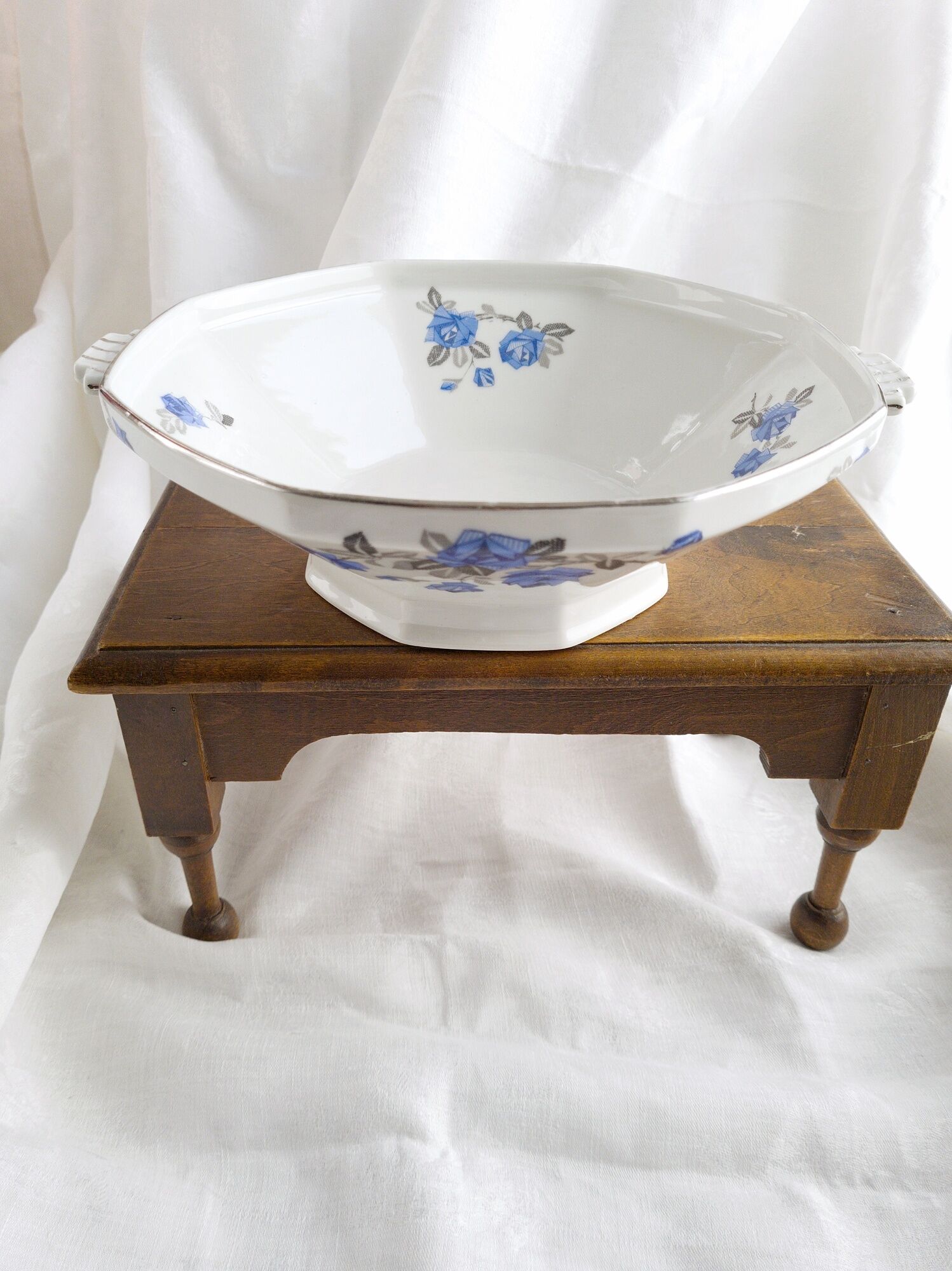 Old porcelain hollow dish of Limoges blue flowers
