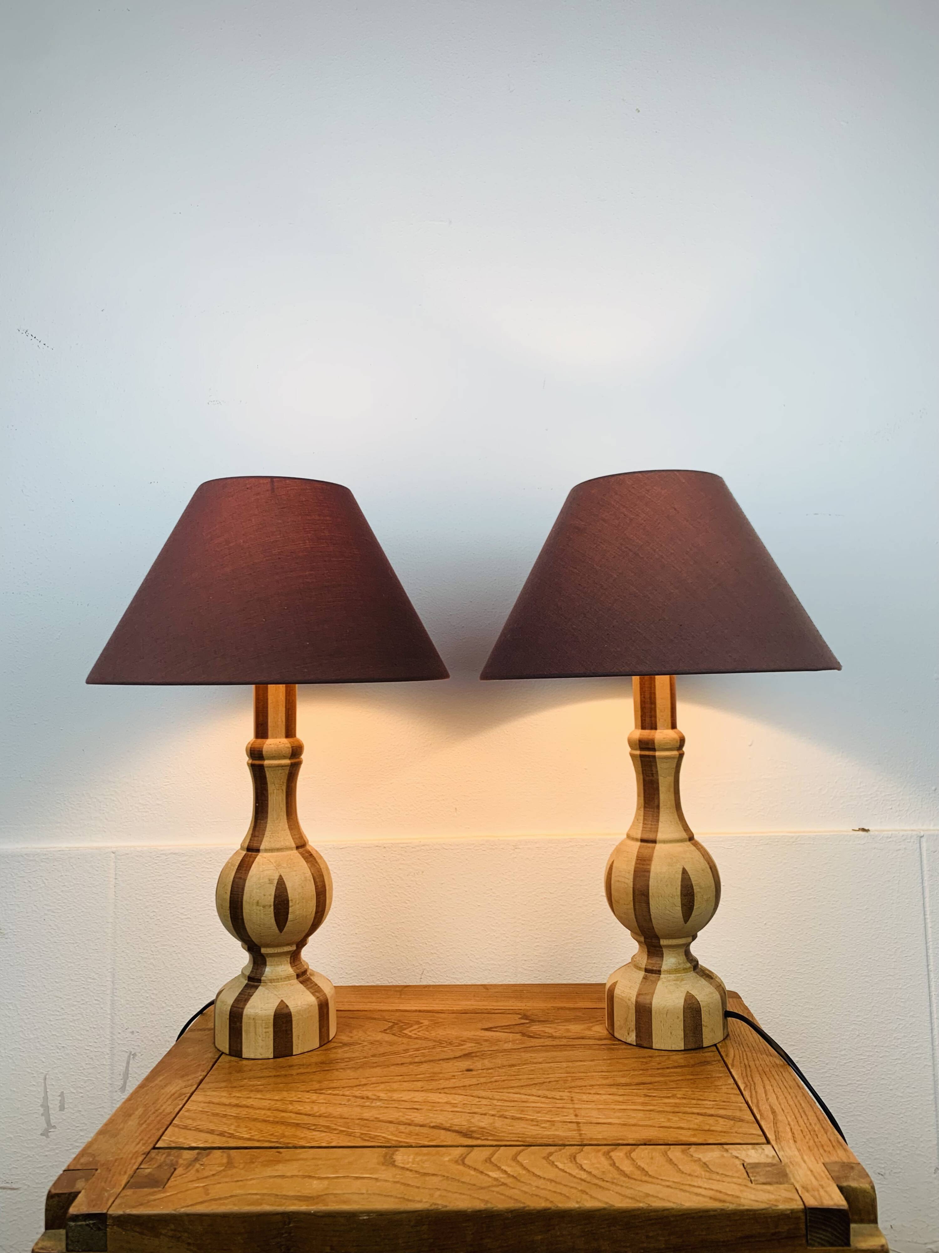 Pair of vintage turned wood lamps
