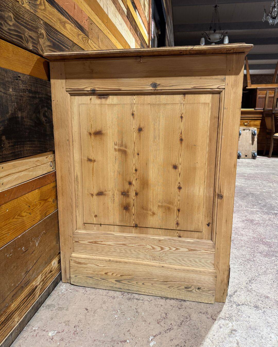 Old haberdashery counter in pitch pine - Restored & Sandblasted