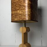Midcentury Italian sculptural large table lamp with wood veneer shade