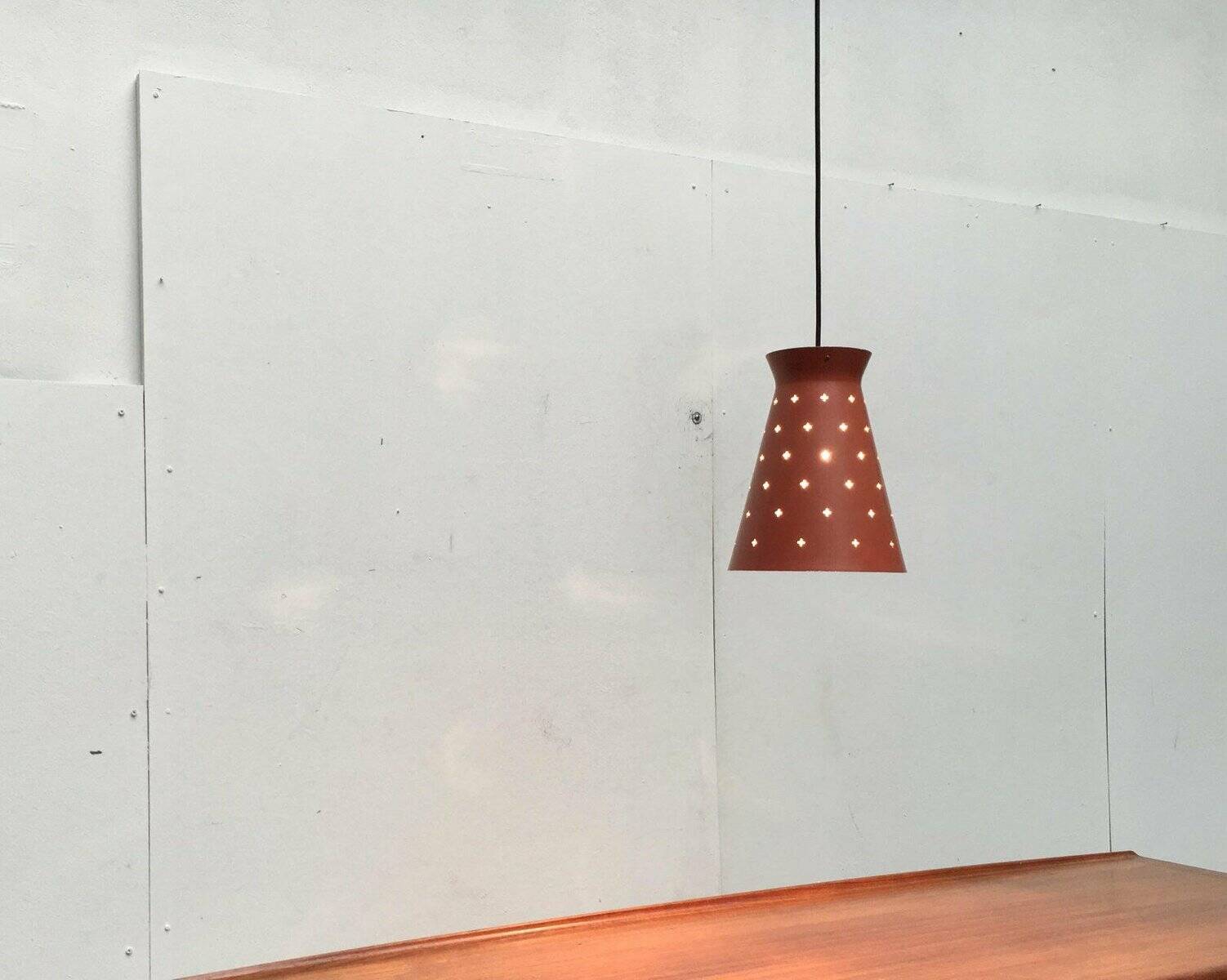 Perforated metal pendant light, mid-century design, 1960s.