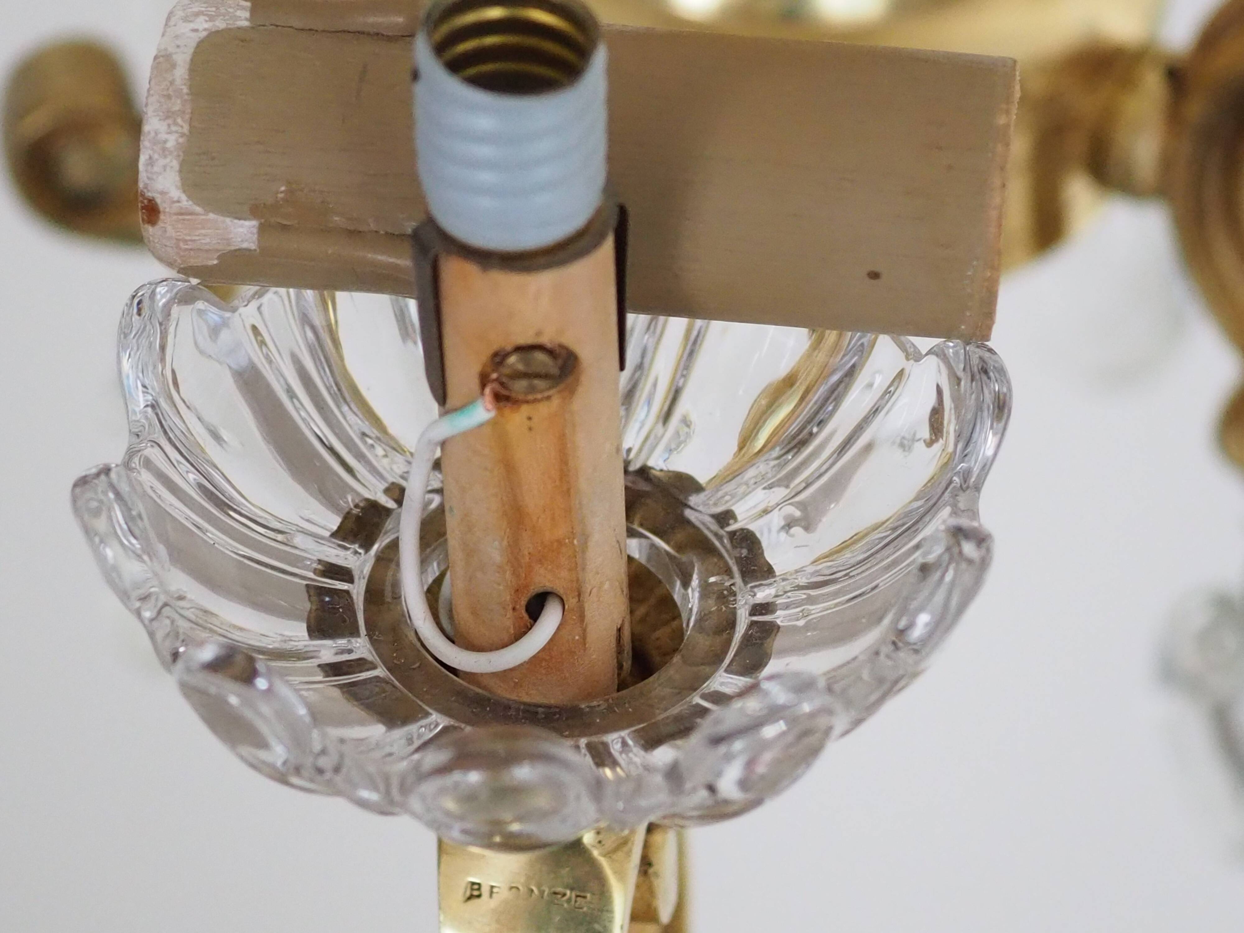 Solid bronze chandelier with crystal pendants and candle holders - Lucien GAU