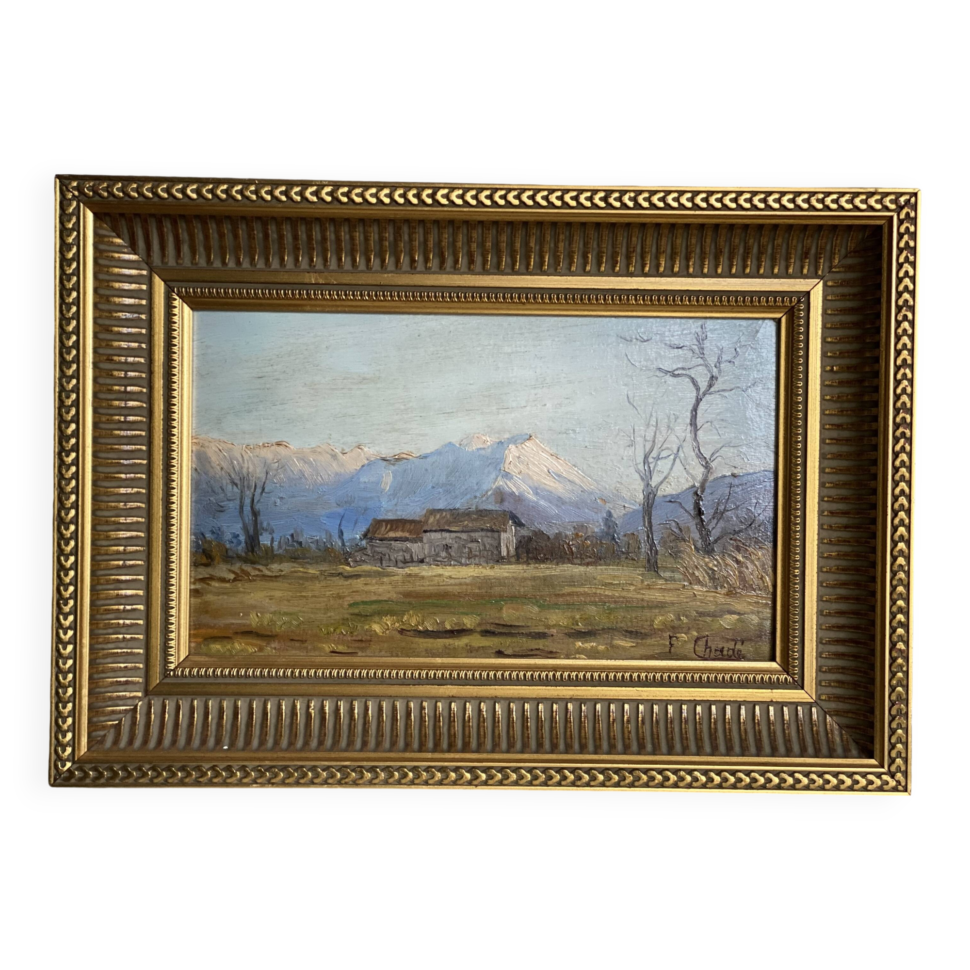 Painting by Florent Chadé, snow on the Belledonne massif, Dauphiné school