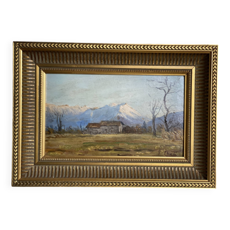 Painting by Florent Chadé, snow on the Belledonne massif, Dauphiné school