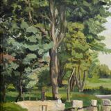 Gouache sur Bois, signed M.Cauvet – 1958
