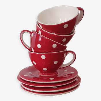 Tasses en faience pois rouge