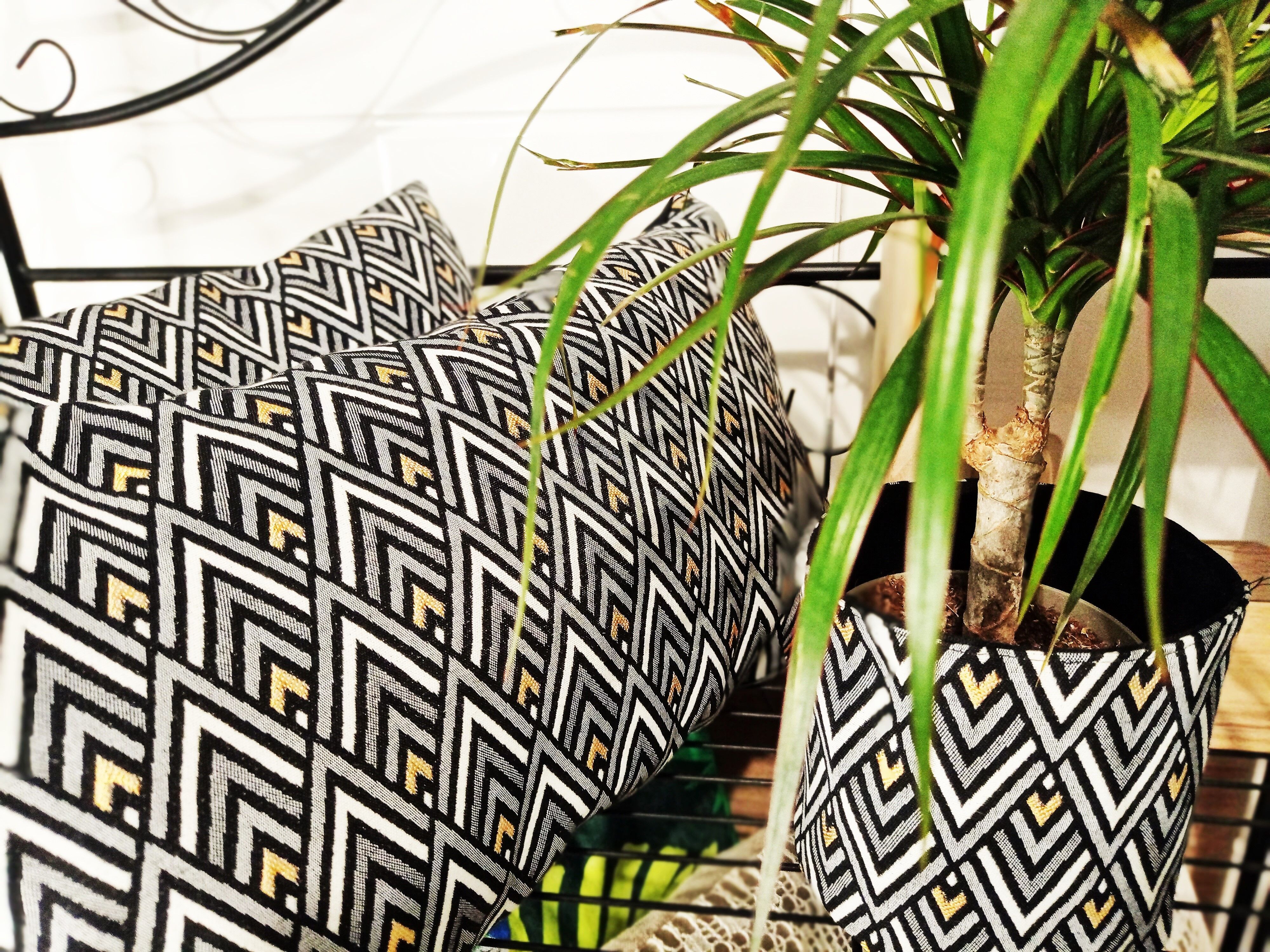 Pair of Art Deco cushions in upholstery fabric